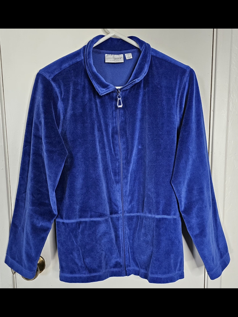 Sport Savvy Essentials Blue Velour Full-Zip Jacket Size L Y2K
